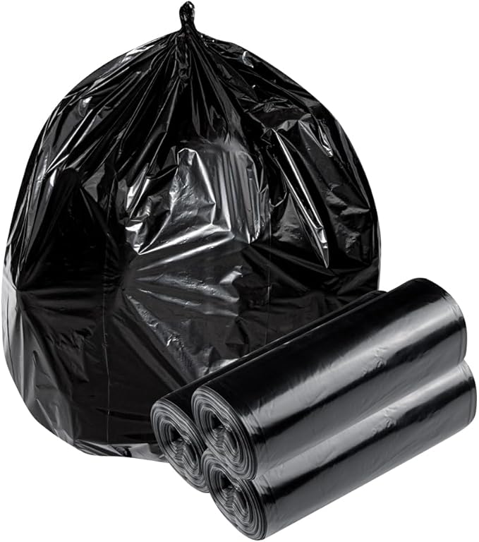 Restaurantware RW Clean 45 Gallon Trash Bags 100 Light-Duty Garbage Can Liners - Fits 40-45 Gallon Trash Cans Stretchable Black Plastic Bin Liners With Star Seal Bottom