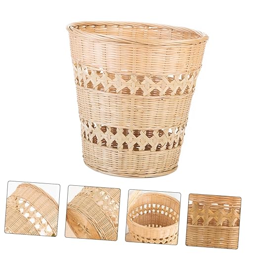 Alipis Retro Woven Wastebasket Home Rubbish Can Stylish Sundries Storage Basket for Bathroom Office Decor