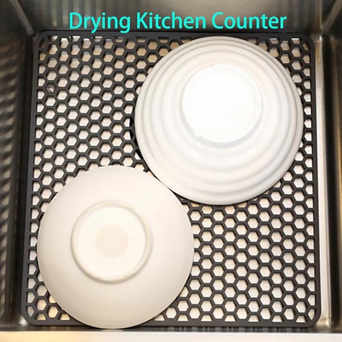 2pcs Silicone Sink Protector Grid Heat-Resistant Sink Liner Mat Anti-Slip Reusable for Bottom of Kitchen Farmhouse Table Mat Dining Protector Drying Kitchen Counter