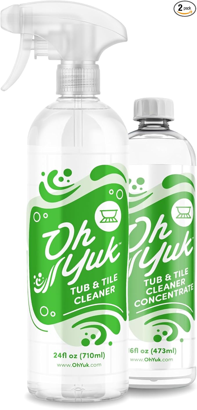 Oh Yuk Tub and Tile Cleaner – Combo Pack with Spray and Concentrate Refill | Cleans Tubs Tiles and Shower Walls | 4X Long-Lasting Value | Biodegradable Vegan Cruelty-Free | Made in USA