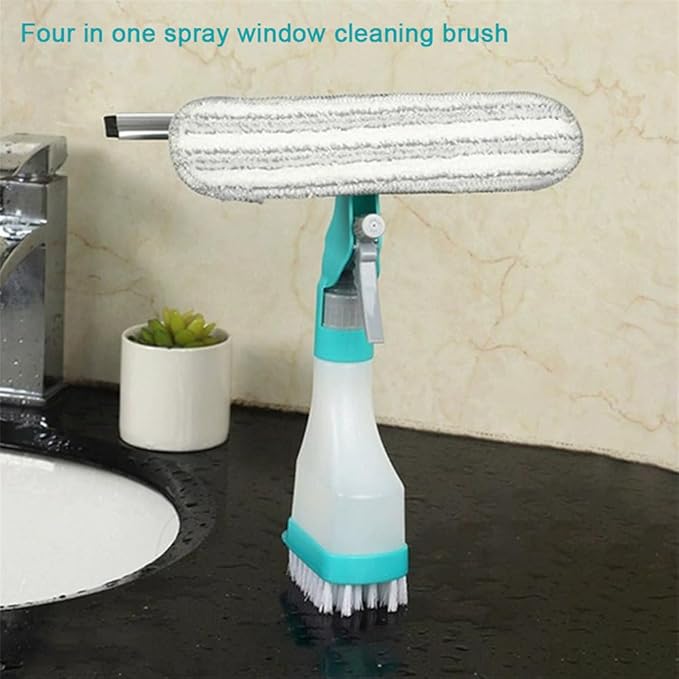 Glass Window Wiper Soap Cleaner Rubber Scraper Mirror Bathroom Wall Cleaning Brush with Sponge Brush Head BottleWhite 27 * 10 * 31cm