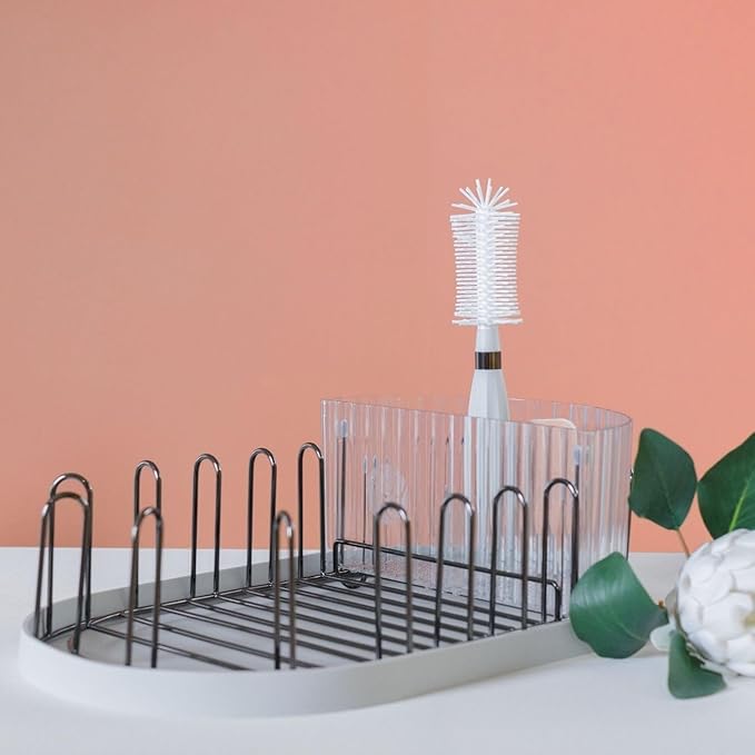 Spristle Wand Starter Set by Winnie &amp Lu – Premium Dish Wand &amp Bottle Washer Set Interchangeable Sponge Silicone Bristle Head Eco-Friendly Cleaning (Black &amp Stone)