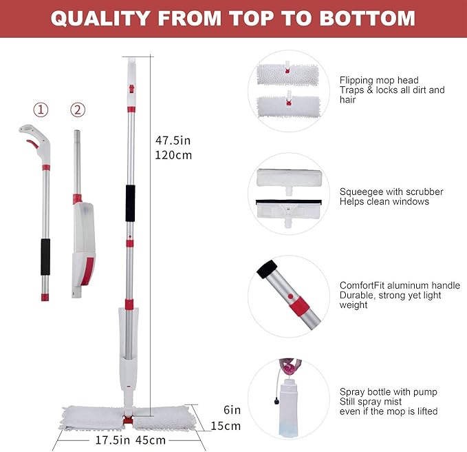 VENETIO Premium Spray Mop for Floors and Window Squeegee with Scrubber Combo 2 in 1 Kit(Pack of 1)