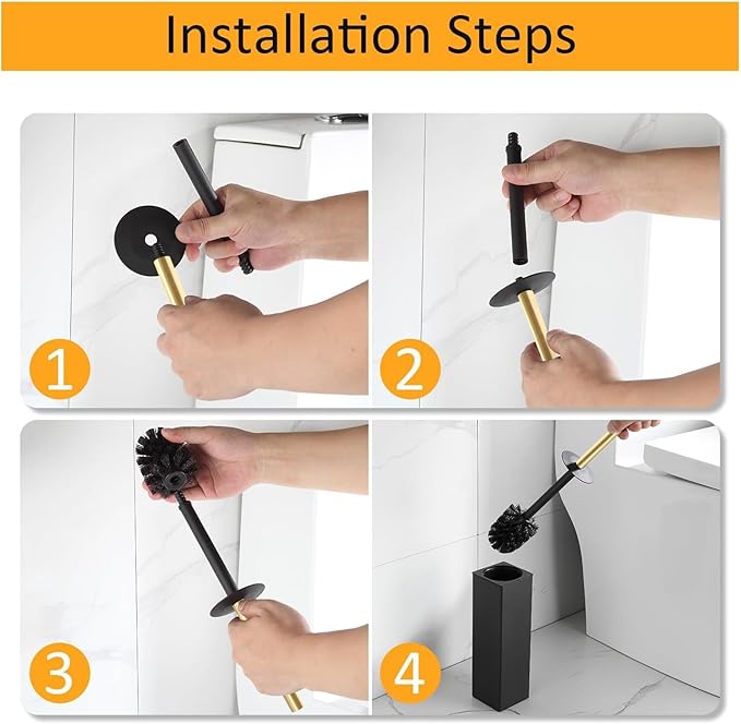 BGL Standing Toilet Brush and Holder Brushed Gold Aluminium Toilet Bowl Cleaner Brush and Holder for Bathroom Storage and Organization Square Design Sturdy and Space Saving