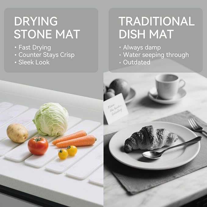 Stone Drying Mat for Kitchen Counter 24(L)×16(W) Drying Matt Kitchen Counter Stone Dish Drying Mat Foldable Diatomaceous Earth Mat