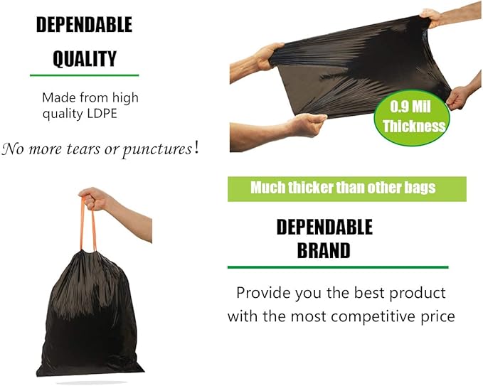 Besli 8 Gallon Black Drawstring Trash Bag Garbage Bag Trash Can Liner0.9 Mil90 Counts