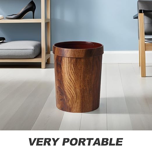 BESPORTBLE Retro Solid Wood Grain Wastebasket 22X28Cm Light Brown Garbage Bin for Bedroom Kitchen Home Office Storage