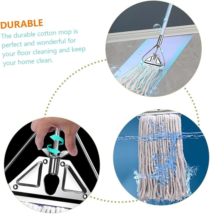 Household Cotton Mop for Floor Cleaning Durable Wet Dry Mop with Long Handle for Hardwood and Tile Floors High Absorption Comfortable to Use