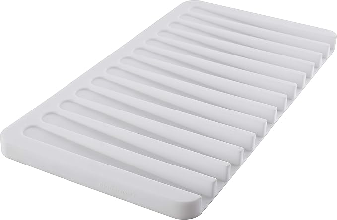 Self-Draining 2 in 1 Silicone Drying Mat and Trivet by Modern Joe's. Premium Space Saving Dish and Glassware Silicone Mat. Made from Food-grade Dish Washer Safe and Heat Resistant (White)
