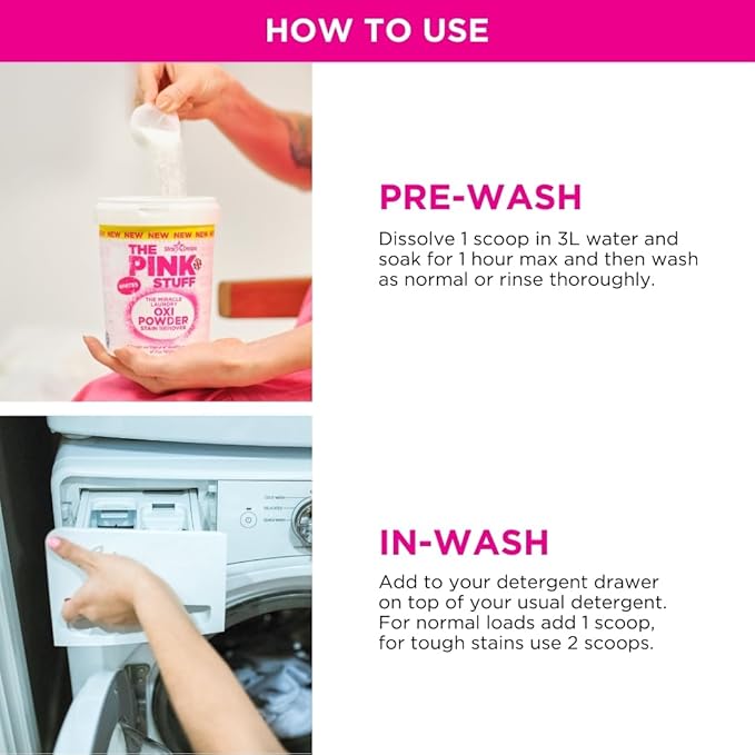 Stardrops - The Pink Stuff - The Miracle Laundry Stain Removing Kit - Oxi Powder Whites - Oxi Colors - Oxi Stain Spray (1 White's Powder 1 Color's Powder 1 Stain Remover) 3 Piece Set (PSLWCS)