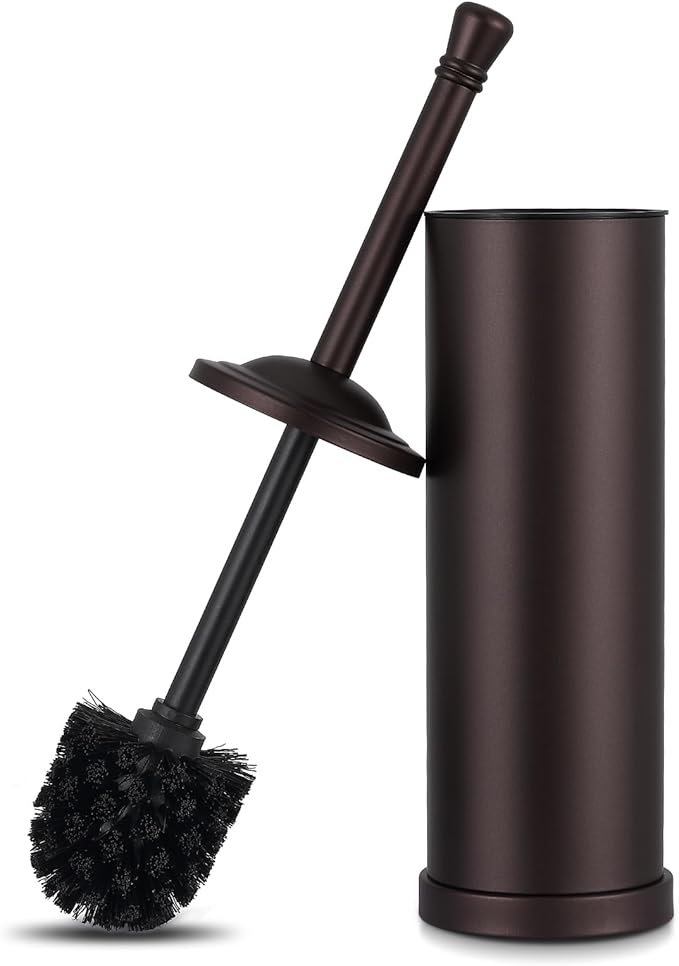 Bronze Toilet Brush and Holder Set304 Stainless Steel Toilet Bowl Brush and Holder for BathroomHeavy Duty Toilet BrushDurable Scrubbing BristlesSplash ResistantLong Handle