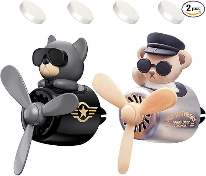 2 Pcs Pilot Car Air Freshener Cute Duck Car Vent Clip Air Freshener Automotive Air Outlet Fan Diffuser Automotive Interiors Vent Decoration (Dog+Bear)