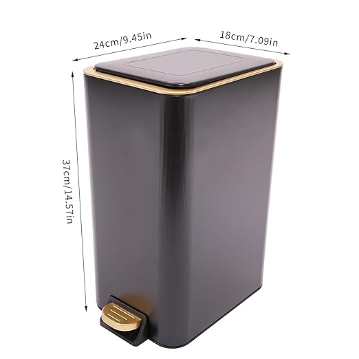 12L Slim Step Trash Can with Lid Soft Close 15.5 x 12 x 8.6in Size Stainless Steel Trash Bin Rectangular Wastebaskets Bin for Living Room Bedroom Office (Black)