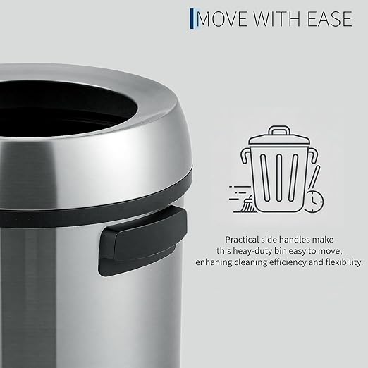 Towallmark 65L/17Gal Heavy Duty Open Top Commercial/Kitchen Trash Can Fingerprint-Resistant Waste Bin for Office Bedroom Restaurant Brushed Stainless Steel