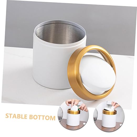 Homoyoyo Small Desk Trash Can with Lid Stainless Steel Mini Garbage Bin for Bathroom Bedroom Kitchen Round Compact Wastebasket with Flip Lid for and Storage