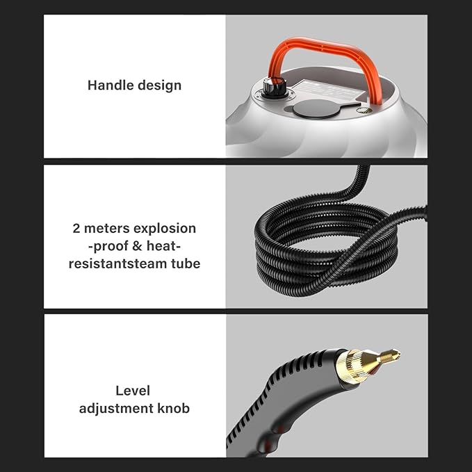 Handheld Steam Cleaner 1500W Pressurized Steam Cleaning Machine with 6 Speeds 3 Brush Heads 1 Extension Rod Portable High Pressure Steam Cleaner with 1L Water Tank &amp Anti-dry Burn Function(Whi