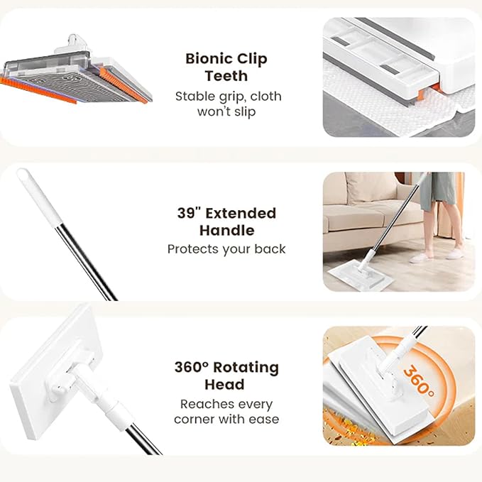 Snap Grip Mini Mop Zero Touch MiniMop Retractable Gap Flat Mops with Locking Head &amp Cloths 40inch Locking Handle for Gaps &amp Multi-Surface (2*mop+10*Cloth)