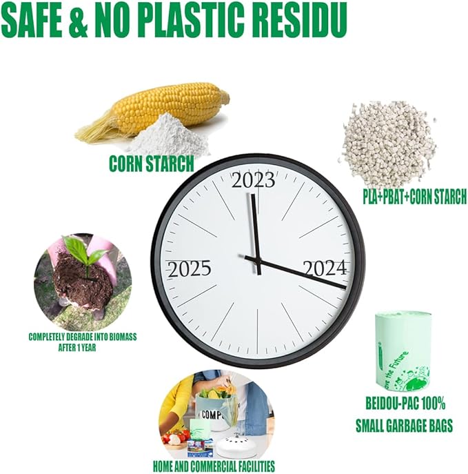 1-2 Gallon Flap Tie Compostable Trash Bags 300 Count Small Compost Bags Biodegradable Kitchen Garbage Bags Food Scrap Waste Bags for Countertop Bin ASTM D6400 US BPI Certified