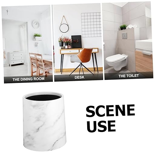 Marble Pattern Trash Can Dual Layer Wastebasket for Home Office Kitchen Round Lidless Garbage Container Sturdy Plastic Design for Living Room and Bathroom