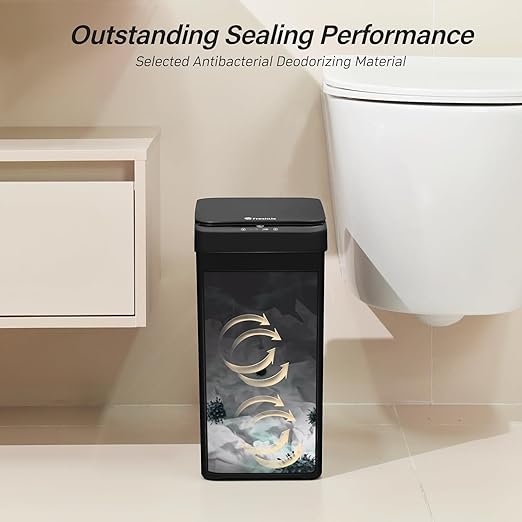 Bathroom Automatic Trash Can 4 Gallon Touchless Motion Sensor Small Garbage Can with Lid Smart Electric Narrow Waterproof Garbage Bin for Bedroom Office Black