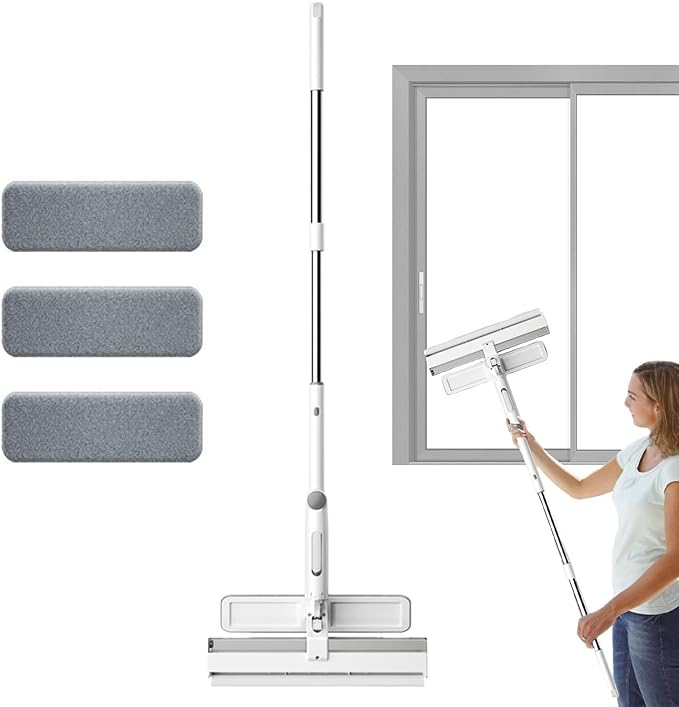 Sobresco Window &amp Glass Cleaning Glass Wiper for Window | Outstanding Multi-Use with Extension RodBathroom Accessories Professional Scrubber with Water Bottle