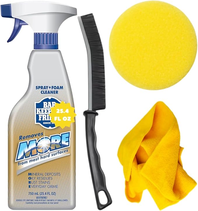 Bar Keepers Friend 1PACK BUNDLE MORE Spray Foam Cleaner (750ml) with Sponge Microfiber Cloth &amp Crevice Cleaning Brush