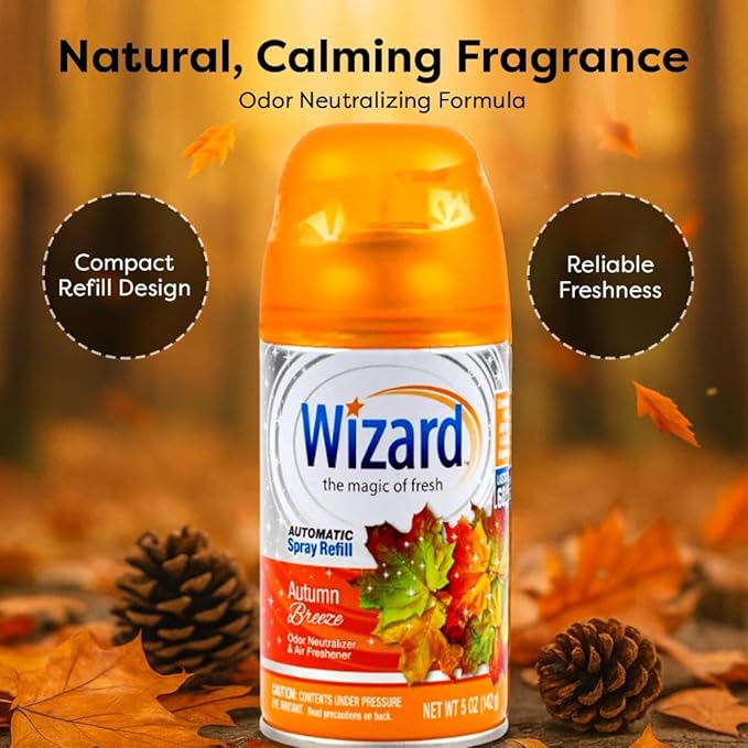 12 WIZARD AUTOMATIC SPRAY REFILLS 5 oz VARIETY PACK 4 EACH APPLE VANILLA-AUTUMN BREEZE-TROPICAL CITRUS