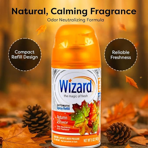 12 WIZARD AUTOMATIC SPRAY REFILLS 5 oz VARIETY PACK 4 EACH APPLE VANILLA-AUTUMN BREEZE-TROPICAL CITRUS