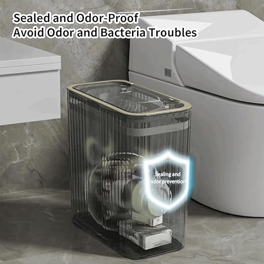 Bathroom Trash Can with Lid3.5 Gallon Garbage Canfor Bedroom Office Plastic Slim Waste Basket with Press Top Lid 15l Clear Trash Bin for Home Slim Trash Bin Clear Kitchen(Gray)