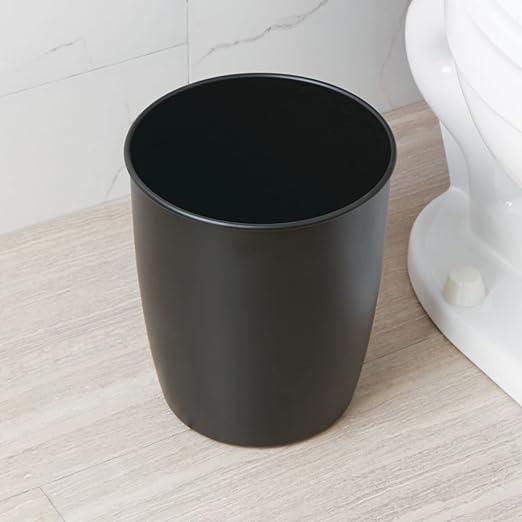 mDesign Small Steel Round Trash Can Bucket - 1.5 Gallon Wastebasket Garbage Container Bin for Bathroom Powder Room Bedroom Kitchen Home Office - Malloy Collection - Matte Black
