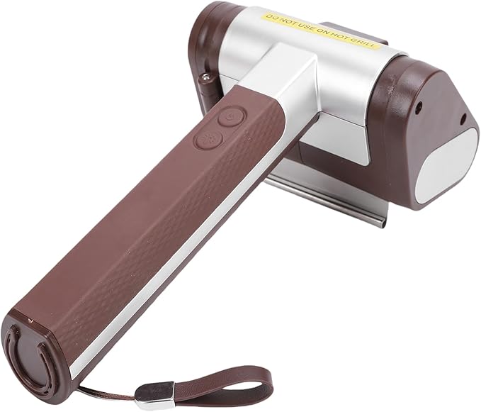 Electric Grill Cleaner Cordless Rechargeable BBQ Accessories Scrubber Brush with 350 RPM Stainless Roller LED Light Spinning Grill Cleaning Scrub Brush for BBQ Grates (Brown)