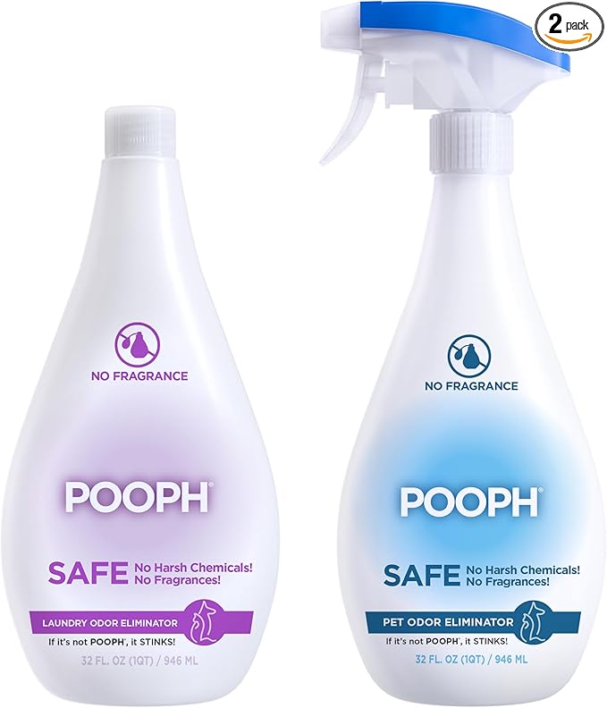 Pooph Pet Odor Eliminator &amp Pooph Laundry Additive - 2-32oz Bottles - Eliminates Odors at the Molecular Level Dogs Cats Freshener Eliminator Urine Poop Pee Deodorizer Puppy Fresh Clean