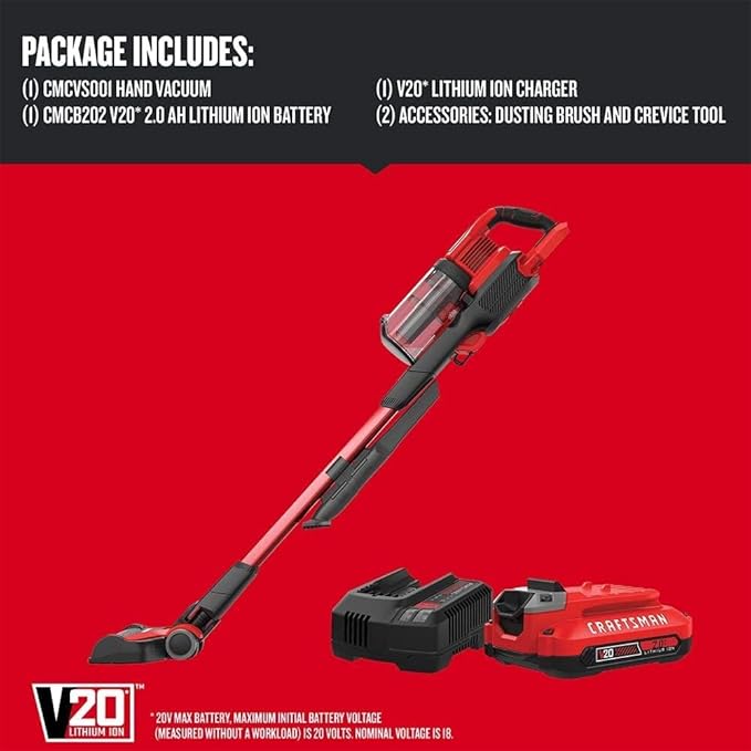 CRAFTSMAN V20 Cordless Stick Vacuum Kit Removable Battery Included (CMCVS001D1)