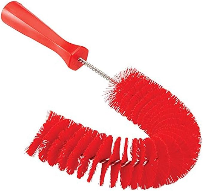 Vikan 53724 Hook Brush - 14.17-Inch Curved BPA-Free Pipe Tube and Gutter Cleaner Compatible with Vikan Extension Poles Red