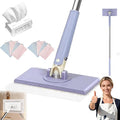 28/36in No Wash Lazy Mop Wet and Dry Snap Grip Mini Mop Zero Touch Mini Mops Convenient Automatic Cloths Changing Mops 360° Dust Mop with Reusable Cloths for Home (Purple*1+Cloth*10 36in)