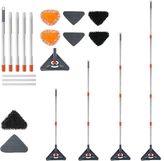 360° Rotatable Wall Mop with Long Handle Extension Pole Wall Cleaning Mop Triangle Dry and Wet Dust Wall Cleaner Mops(Type B)