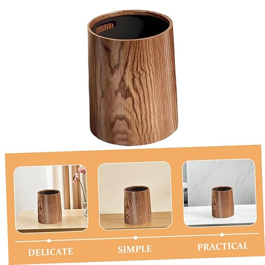 Uonlytech Vintage Wood Grain Trash Can 8L Large Capacity Plastic Wastebasket for Kitchen Bathroom Bedroom Home Office Retro Style Household Garbage Bin