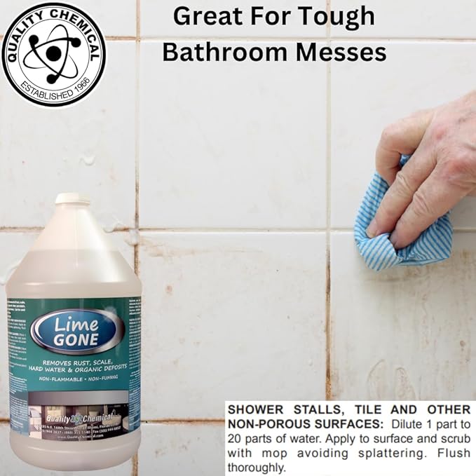 Quality Chemical Lime-Gone Remover - Calcium Lime and Hard Water Stain Remover for Bathroom Shower and Tile - Lime a Way - 128 oz (Pack of 1)