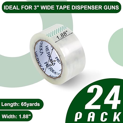 HERKKA Clear Packing Tape 24 Rolls Heavy Duty Packaging Tape for Shipping Packaging Moving Sealing Thicker Clear Packing Tape 1.88 inches Wide 65 Yards Per Roll 1560 Total Yards