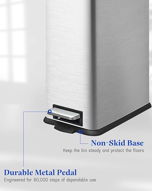 8 Gallon Kitchen Trash Can Stainless Steel Step Pedal Trash Can with Inner Bucket Soft Close Lid and Stays Open for Apartments RVs Dorms Offices or Bathrooms