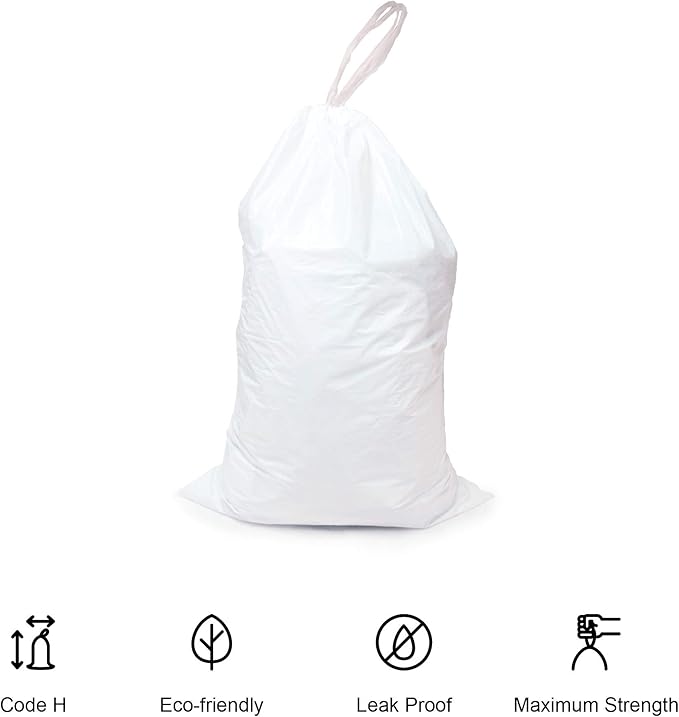 Compatible With Code P - Durable Custom Fit Plastic White Trash Bags w/Drawstring 50-60 Liter/ 13-16 Gallon Trash Cans - 1 Refill Rolls (50 Count) -Heavy Duty Kitchen Garbage Bags