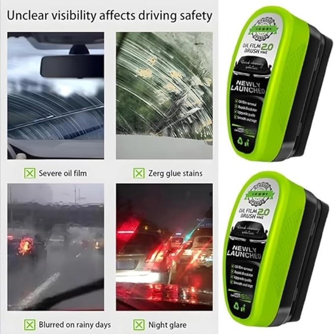 Clear Vision Glass Cleaner 2025 Upgrade 2.0 ClearVision Glass Cleaner Oil Free Car Glass BrushReusable Prevents Rain and Fog Glass BrushRemoves Oil Film &amp Grime in Seconds(2set)