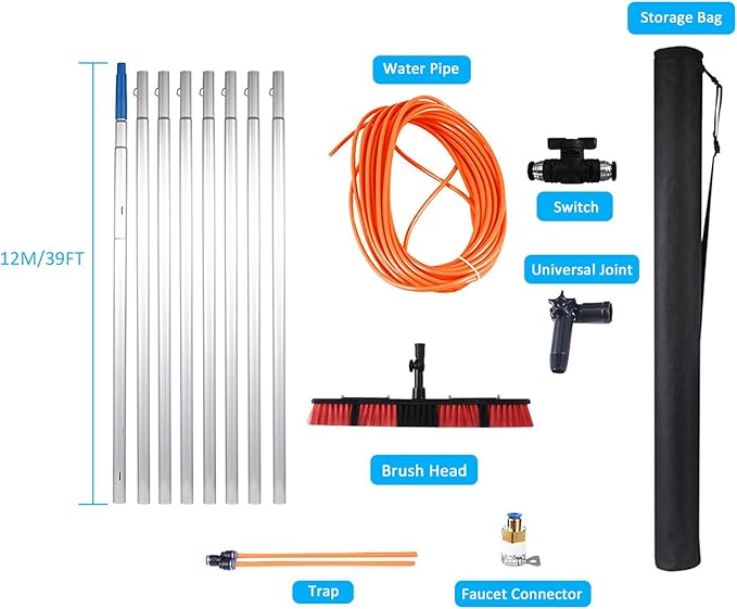 Window Cleaning Pole Water Fed Telescopic Brush Window Cleaner Kit Extendable Solar Panel Washing Equipment Cleaning Conservatory Roof