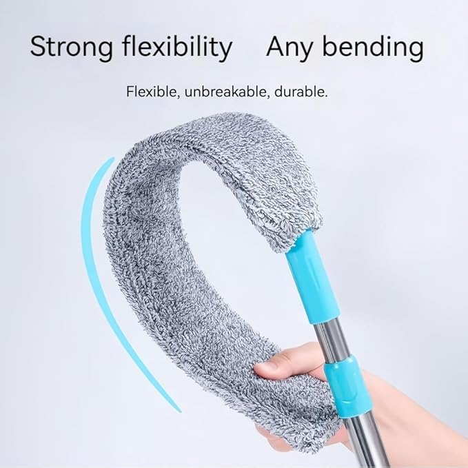 Retractable Gap Duster with 60 Extension Pole Flexible Microfiber Brush for Under Appliances Furniture &amp Tight Spaces Washable Flat Duster for Fridge Stove Couch Crevices (4 Replacement Fabric