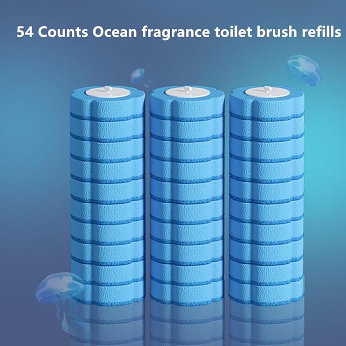 54 Counts Toilet Brush Disposable Refills Cleaning Bowl Wand Bathroom Cleaner Refill Heads(54pcs Blue Ocean Refills)