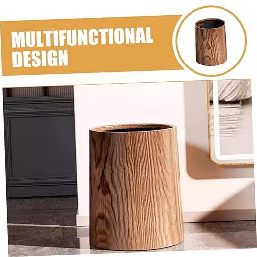PRETYZOOM Large Capacity Imitation Wood Grain Trash Can Convenient Wastebasket for Living Room Kitchen and Bathroom Stylish Design for Residential and Commercial Use