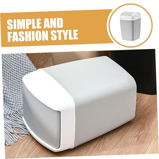 Cabilock White Swing Top Trash Can Wastebasket Bin Office Hotel Trash Can Capacity Easy Access for Home Kitchen Bathroom