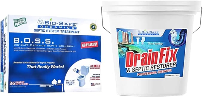 Bio-Safe Organics - Septic Tank Shock - Shock Combo Drainfix 5 Gal. &amp Large BOSS package - Patented Exxon Valdez Septic Tank Treatment - Septic Maintenance