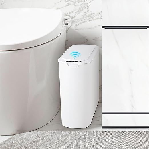 TIPGO Automatic Motion Sensor Bathroom Trash Can with Lid 2.6 Gallon Touchless Trash Bin Smart Garbage Can Plastic Slim Wastebasket for Bedroom Office Dorm (White)