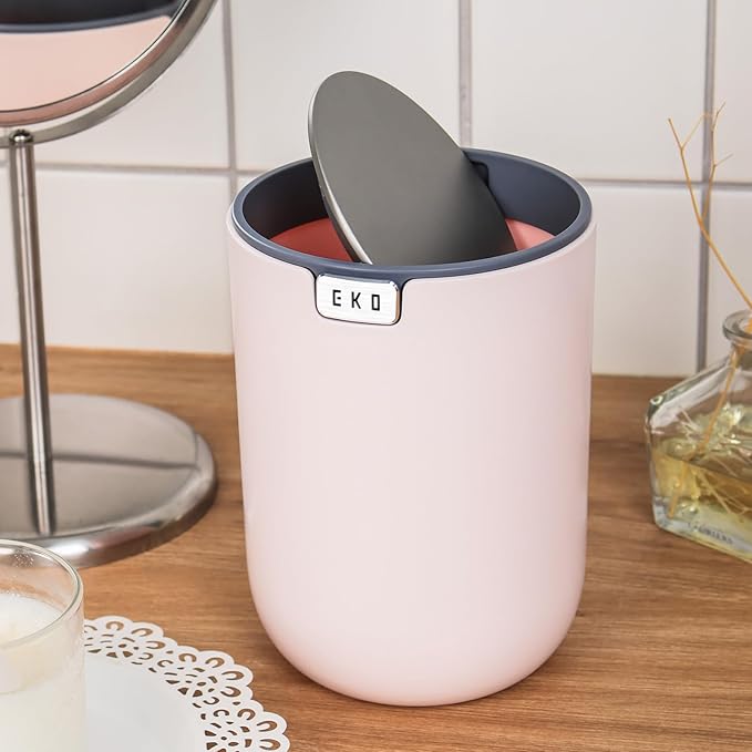 EKO Mini Trash Can Combo Set - Includes Two 0.4 Gallon Swing-Top Wastebaskets – Perfect for Desks Bathroom Vanity Countertop and More (1 Pink and 1 Blue)